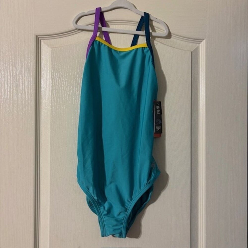 NWT Speedo Girl's Swimsuit One Piece Thin Straps SZ 16